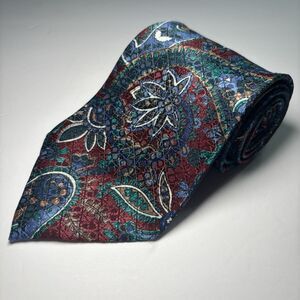 Christian Dior Mens Neck Tie Burgundy Blue Green Paisley Floral Tie‎ Vintage